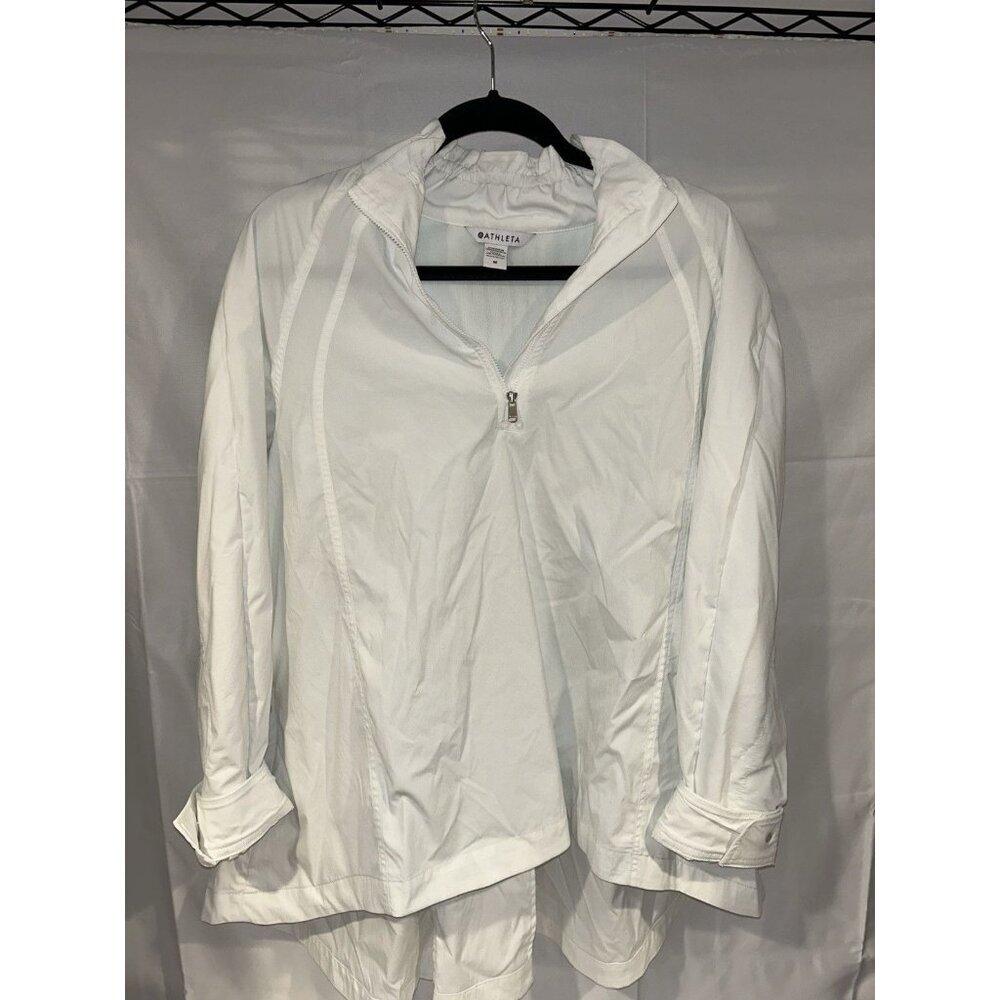 Athleta White Split Hem Poplin Nylon Pullover Oversized Jacket Sz M